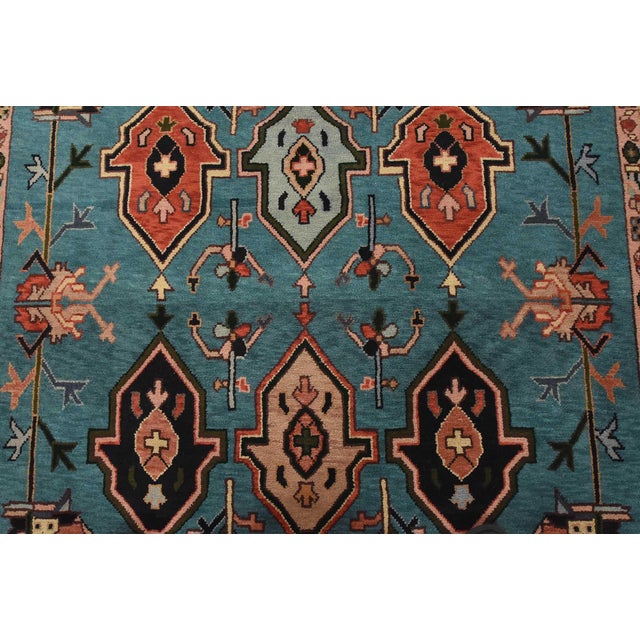 Heriz Rug 5’11” X 8’11” Blue Wool Vintage Tribal Hand-Knotted Oriental Carpet For Sale In Philadelphia - Image 6 of 14