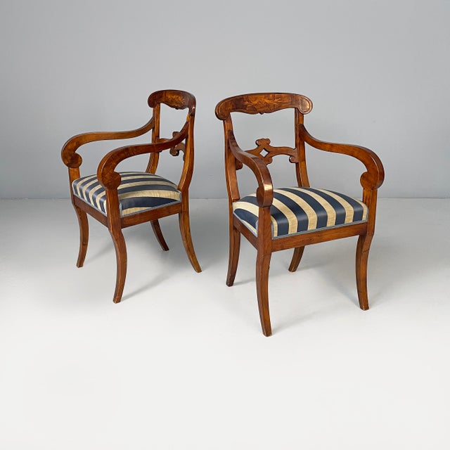 Mid 19th Century Italian Chairs in Wood and Striped Fabric, Set of 2 For Sale - Image 18 of 18