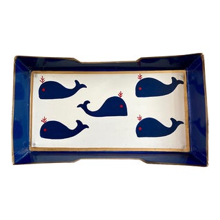Hand Painted Whale Guest Towel Tray For Sale