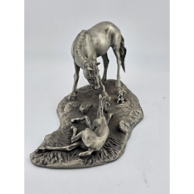1970s Polland Franklin Mint Pewter Horse Mare Foal Newborn Western Wildlife Figurine For Sale - Image 12 of 15