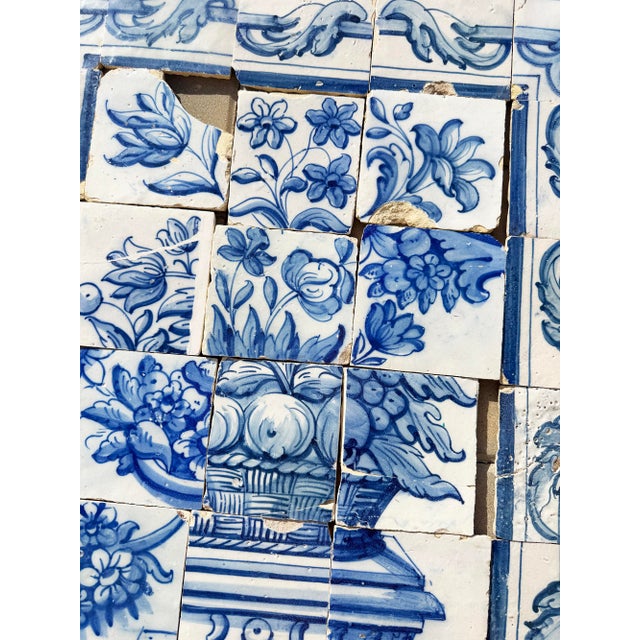 18th Century Portuguese Baroque Blue & White Flower Basket Tile Panel For Sale - Image 10 of 14