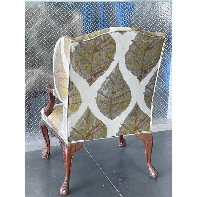 English Carved Mahogany Antique Library Chair, Newly Reupholstered For Sale - Image 3 of 12