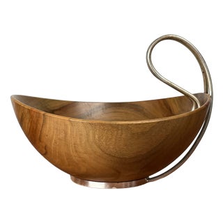 Mid-Century Modern Teak and Silver Plated Metal Bowl from Grasoli, Italy, 1960s For Sale