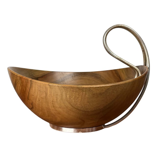 Mid-Century Modern Teak and Silver Plated Metal Bowl from Grasoli, Italy, 1960s For Sale
