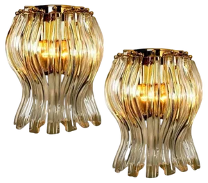 Murano Glass and Gilt Brass Sconces in the style of Venini, Italy, 1970s, Set of 2