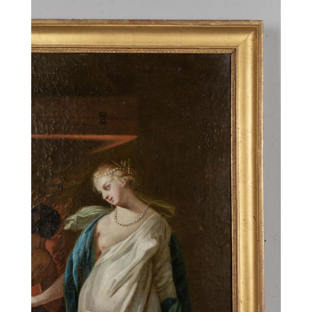 Gold French Louis XVI Trumeau Mirror With Thetis at the Forge of Hephaestus Painting For Sale - Image 8 of 11