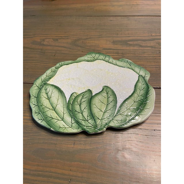 1970s Italian Green and White Majolica Cauliflower Trivet Wall Decor For Sale - Image 9 of 12