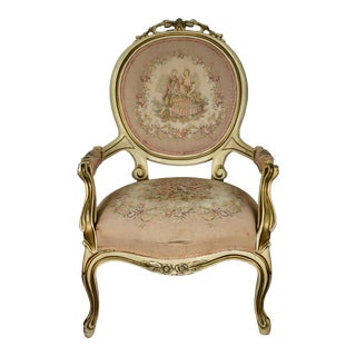 Antique Louis XVI Style Painted Aubusson Fauteuil Armchair For Sale
