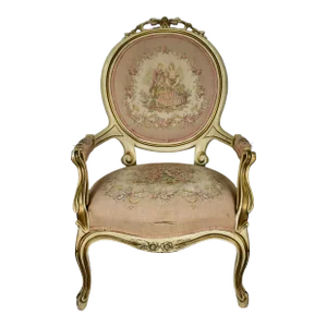 Antique Louis XVI Style Painted Aubusson Fauteuil Armchair