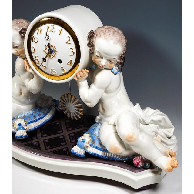 Vintage Art Deco Mantle Clock with Two Putti by Paul Scheurich for Meissen, 1920s For Sale - Image 6 of 13