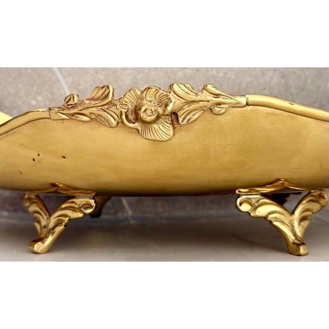 Antique Early 20th Century Solid Brass Mexican Decorative Jardinière or Centerpiece Bowl, Footed Base, Ornate Spherical Handles, & Floral Decorations For Sale In San Antonio - Image 6 of 12