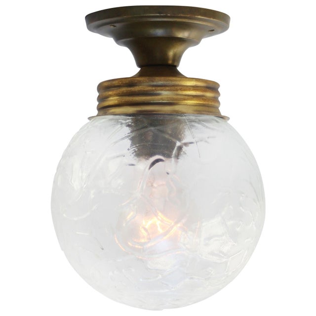 British clear reeded glass flush mount. Metal bulb holder with brass glass holder. Brass ceiling plate / wall plate :...