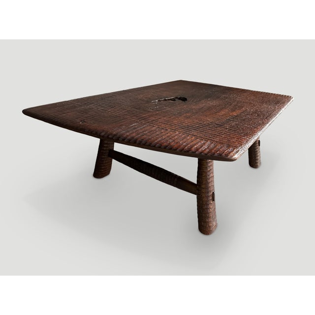 Andrianna Shamaris Impressive Teak Wood minimalist Hand Carved Coffee Table For Sale - Image 17 of 18