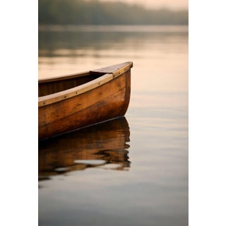 Wooden Canoe Reflection, Minimalist Lake Art Print, 24″ × 36″ For Sale