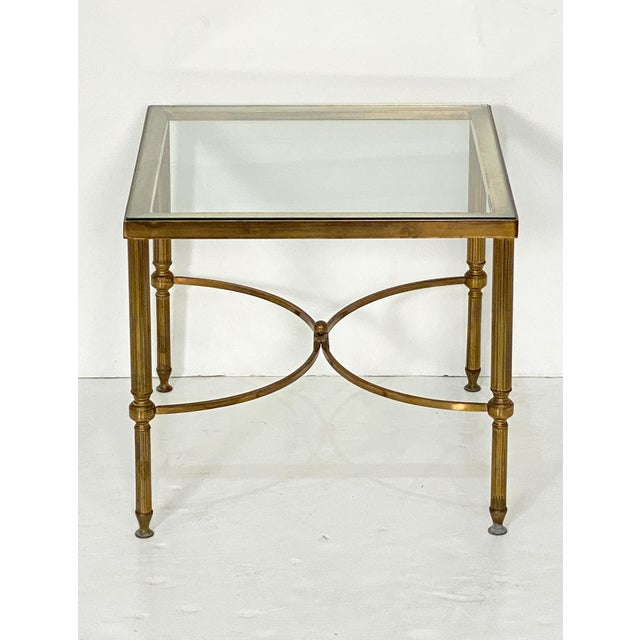 French French Modern Square Cocktail or Coffee Low Table of Brass With Glass Top For Sale - Image 3 of 9