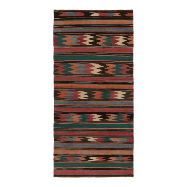 1950s Vintage Kilim Rug in Colorful Tribal Pattern, Red With Orange and Teal For Sale