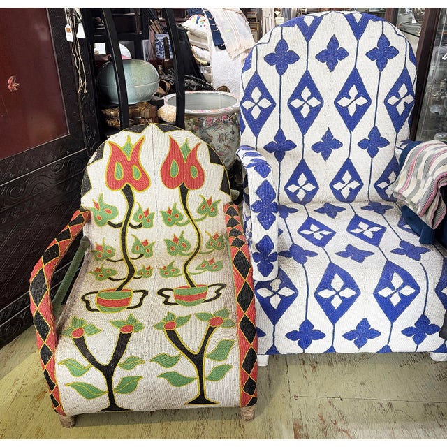Glass Vintage African Nigerian Small Yoruba Glass Beaded Chair Sized for Kids and Teenagers. For Sale - Image 7 of 8