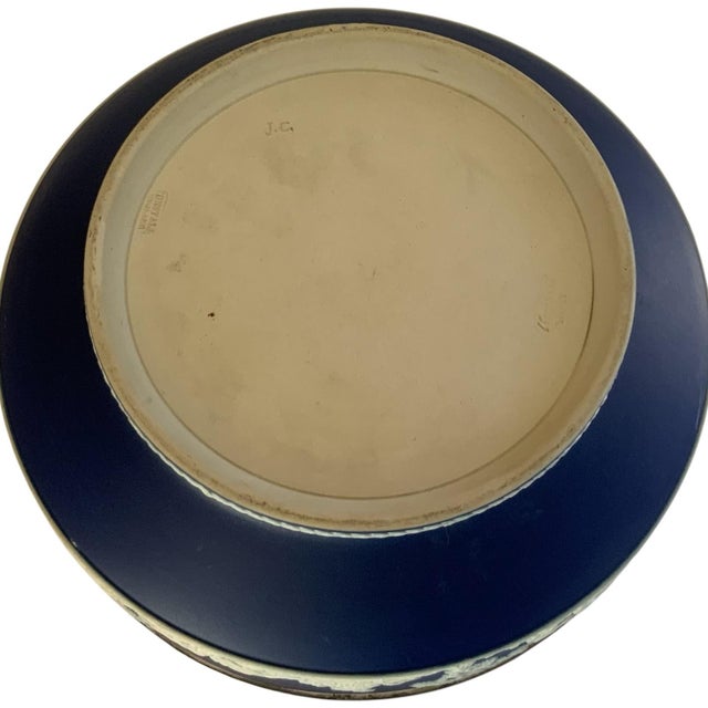 William Adams and Company Antique William Adams Tunstall Blue Jasperware Salad Bowl Set W/ Matching Silverplate Serving Fork & Spoon Hunt - 3 pcs For Sale - Image 4 of 10