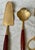Mid-Century Modern Mid 20th Century Rosewood & Brass Flatware 5 Serving Pieces Tongs Pie Bonbon Spoon Cheese Knife For Sale - Image 3 of 12