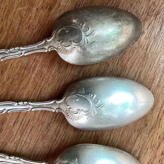 Silver Antique Sterling Spoons 1892 Signed Monogram Artist- Set of 5 For Sale - Image 8 of 13
