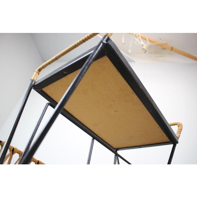 Mid-Century Rolling Magazine Rack Cart, Former Czechoslovakia, 1970s For Sale - Image 10 of 11