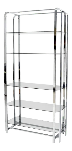 Crome and Smoked Bronze Glass Shelves Tall Display Étagère Vitrine