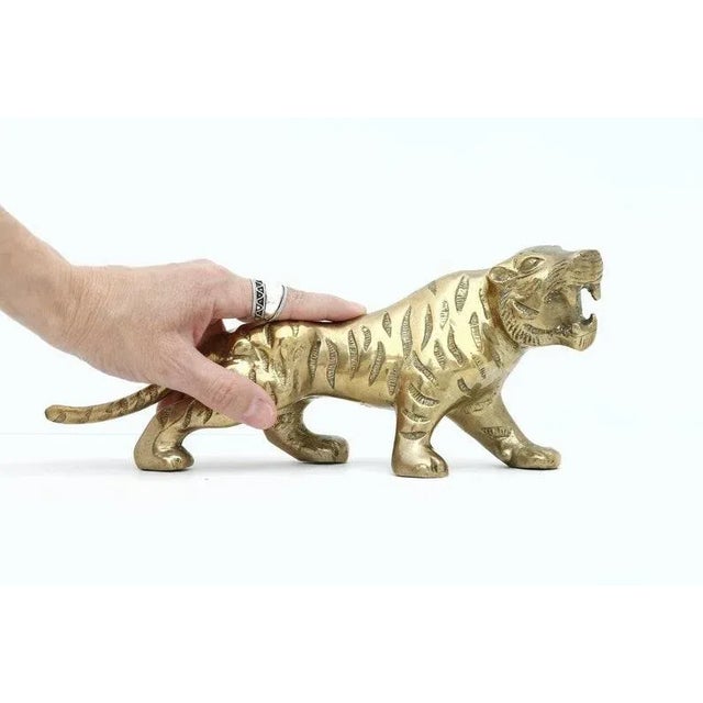 Chinese Vintage Brass Tiger Figurine For Sale - Image 3 of 11