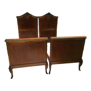 Louis XVI Walnut French Ormolu Beds - Set of 2 For Sale
