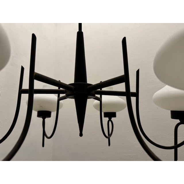 Italian Opaline Bronze Chandelier, 1950s For Sale - Image 12 of 14