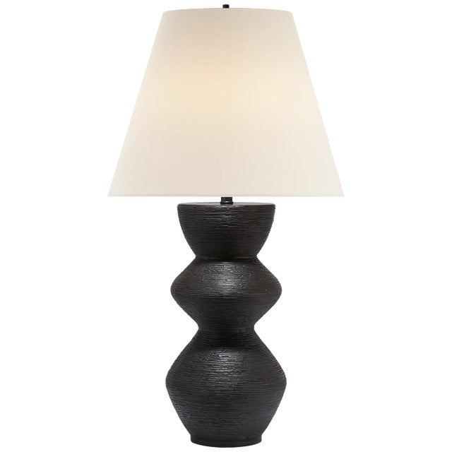 Utopia Table Lamp in Aged Iron with Linen Shade Designer: Kelly Wearstler Height: 27.75" Shade Detail: 8" x 15" x 11.75"...