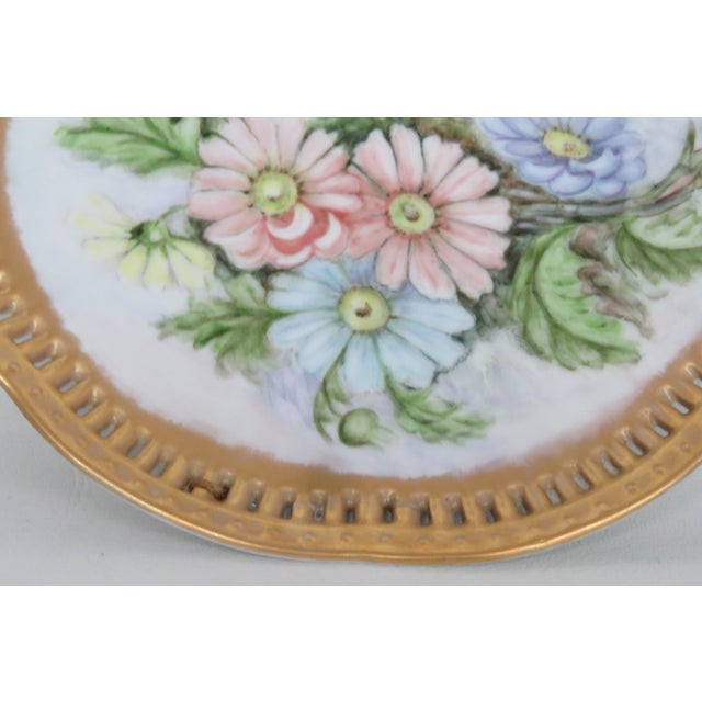 Gold Gold Edge Hand Painted Flowers Decorative Plate 4595b For Sale - Image 8 of 14