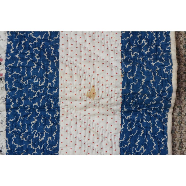 Vintage Handmade American Pinwheel Variant Postage Stamp Patchwork Quilt 76" For Sale - Image 4 of 12