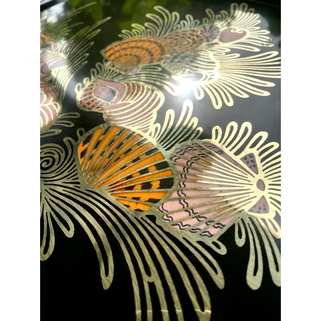Metal Vintage Couroc of Monterey Seashell & Brass Inlay Serving Tray, 18" For Sale - Image 7 of 11