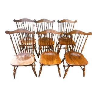 Temple Stuart Vintage Rockingham Hard Rock Maple Windsor Dining Chairs - Set of 6 - Mid 20th Century For Sale