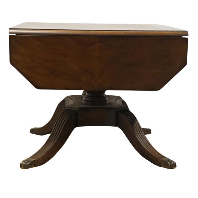 Drexel Heritage Covington Park Collection Bookmatched Walnut Traditional Duncan Phyfe Style 58" Drop-Leaf Accent Coffee Table For Sale - Image 12 of 12