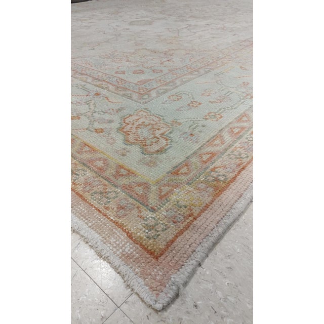 Antique Oushak Carpet, Handmade Oriental Rug, Shrimp Pink, Taupe, Cream Fine Rug For Sale - Image 16 of 18