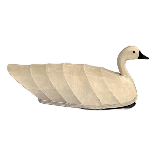Folk Art Swan Decoy Sculpture With Carved Wood Head and Canvas Over Wire Armature For Sale
