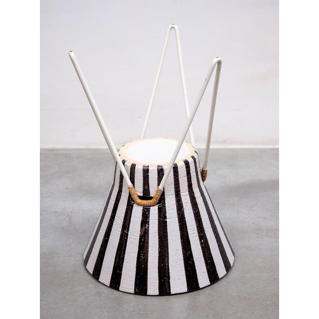 Scandinavian Tripod Planter Ceramic Black & White Stripes, Sweden, 1960s For Sale - Image 9 of 10