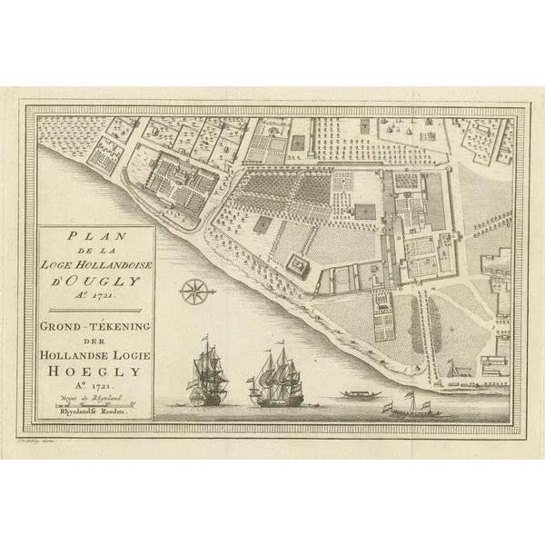 Antique Plan of the Dutch Settlement at Chinsura-Hooghly, 1746 For Sale - Image 3 of 5