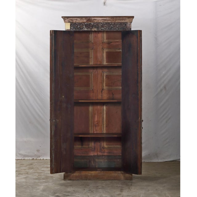 Armoire Constructed From Antique Indian Painted Teakwood Doors and Elements For Sale - Image 4 of 7