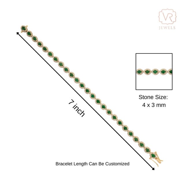 3.24ct Natural Zambian Emerald & 1.83ct Diamond Halo Tennis Bracelet in 14k Gold For Sale - Image 9 of 14