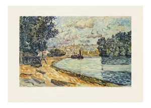 1959 After Paul Signac "Riverbank", Vintage Hungarian Full-Color Print