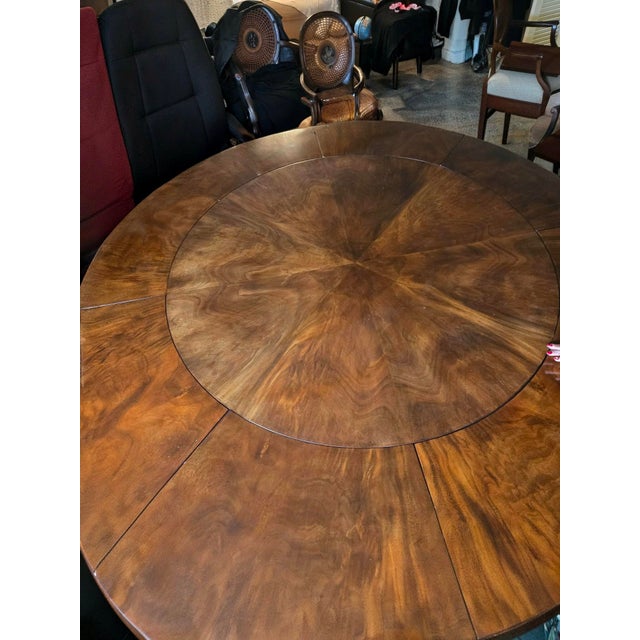 1960s Custom Burton Ching English Mahogany Dining Table – 60" Round / 84" Extended – Original $20,000 Commission For Sale - Image 4 of 17