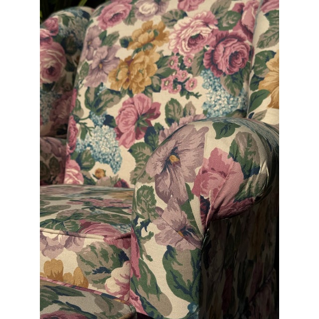 Blush Vintage Hickory Hill Floral Upholstered Armchair & Ottoman | Traditional English Country Style For Sale - Image 8 of 12