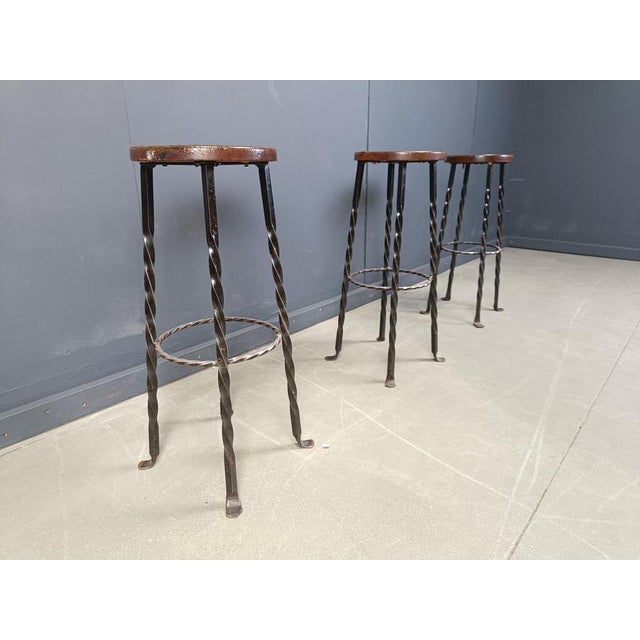 1960s Vintage French Wrought Iron Bar Stools, 1960s, Set of 3 For Sale - Image 5 of 13