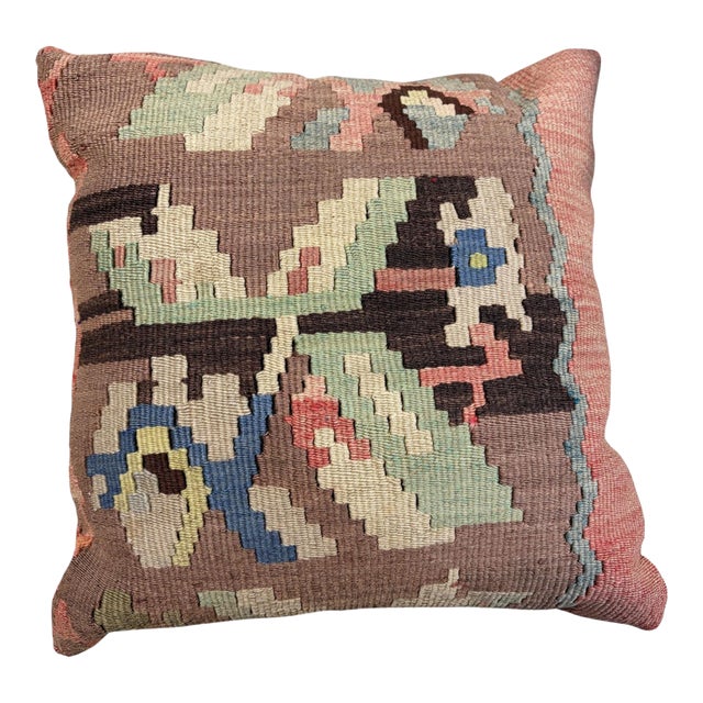Superb Vintage Tribal Kilim Pillow Cover 16 by 16" For Sale