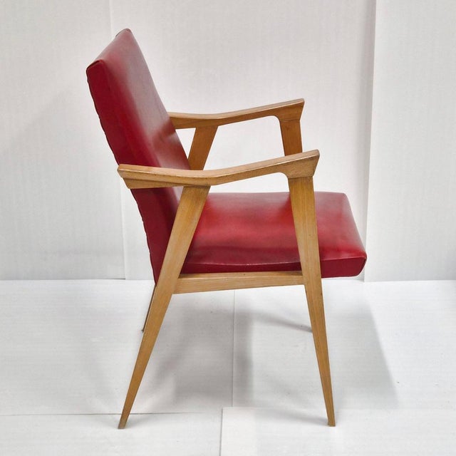 Mid-Century Modern Vintage Armchair with Compass Legs in Beech and Vinyl, 1950s For Sale - Image 3 of 15