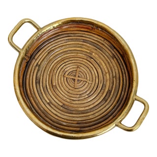 1960s Round Gabriella Crespie Style Reeded Brass Tray For Sale
