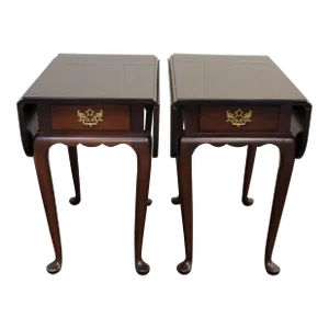 Vintage Madison Square Mahogany Queen Anne Style Pembroke Tables - a Pair