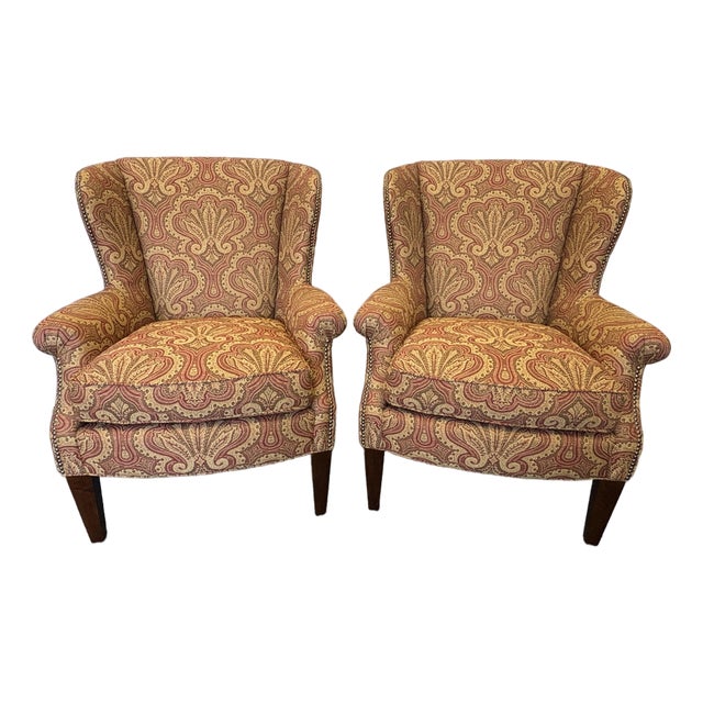 Lexington Home Brands Wing Chairs With Nailhead Trim - A Pair For Sale